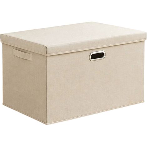Caja de almacenamiento plegable con tapa, resistente y duradera, ideal para guardar ropa y juguetes. Material textil. Color beige. (1/5)
