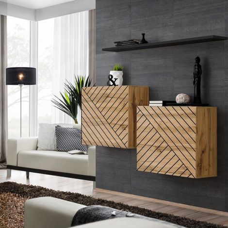 Lot de 2 Blocs & Étagère "Switch SBI" 130cm Naturel Rainuré (1/5)