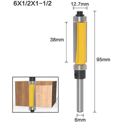 Fraise à affleurer à queue de 6 mm (1/2") avec double roulement, outil de perçage pour coffrage bois, modèle B (1/5)