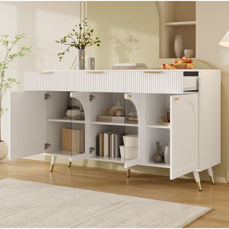 Aparador 4 puertas 3 cajones 140x40x85,5 cm blanco MDF para comedor - CHICFURN (1/5)