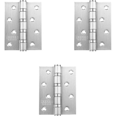 Lot de 3 paumelles charnières inox brossé 100x75 mm épaisseur 3 mm, 4 pouces, rotation fluide pour porte en bois intérieure (1/5)
