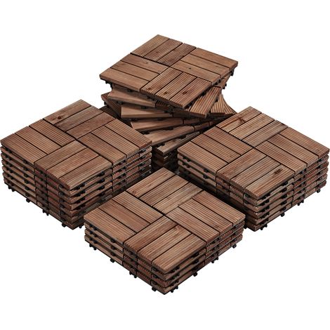 Yaheetech Set 27 Pezzi Piastrelle in Legno Pavimento Esterno Interno Sistema ad Incastro per Terrazza Balcone Giardino Patio 30 x 30 cm Chiaro Marrone