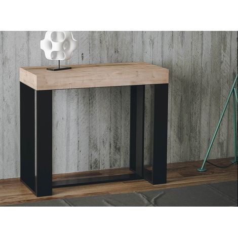 Console extensible bois clair et pieds métal anthracite 14 personnes 40 à 300 cm Fonja (1/5)