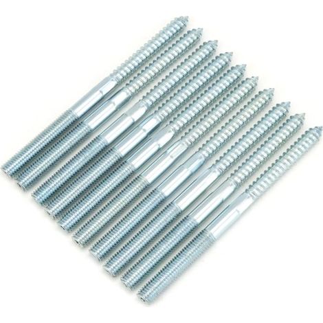 Lot de 20 vis à double filetage M8 x 100 mm M8 en acier au carbone galvanisé double filetage Convient pour meubles en bois et applications industrielles