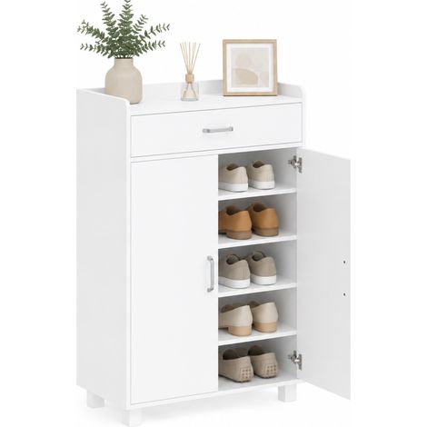 HOMCOM mueble zapatero con 1 cajón y 5 estantes, armario para zapatos con estantes ajustables, zapatero entrada recibidor para 12-15 pares, blanco (1/5)
