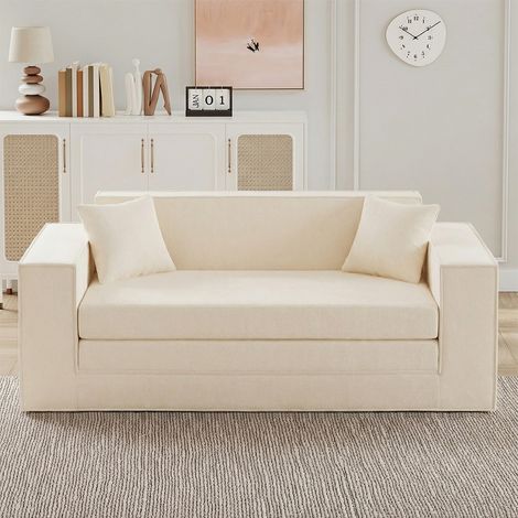 Canapé-Lit 2 Places HavenlyHome 3 en 1, Canapé Pliable Compact pour Salon et Chambre, Tissu Velours Côtelé, 135×192×55 cm, Blanc - Cdiscount Maison
