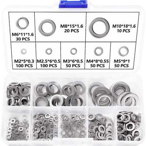 410 Pièces M2 M2.5 M3 M4 M5 M6 M8 M10 Rondelles Plates en Acier Inoxydable, Rondelles Métalliques Assorties, Rondelles Rondes en Métal, pour Décoration de la Maison, Usines, Réparations (1/5)