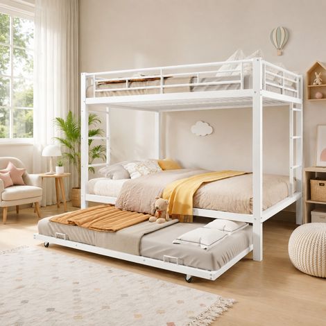 Etagenbett 140/200 cm in Weiß mit Ausziehbett und hohem Geländer (1/5)
