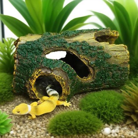Grotta in resina per acquario con tronco d'albero cavo, rifugio per pesci e gamberetti. Per acquari e contenitori in vetro (14 x 9,4 x 6,6 cm, non richiede montaggio). (1/4)