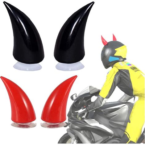corne Du Diable Lot De 4 Accessoires De Dcoration De Casque De Moto - Souple Personnelle Corne Accessoires Dmon Avec Ventouse Caoutchouc Mou Pour (1/5)