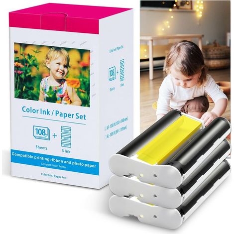 Compatible Papier Photo Canon Selphy CP1300 CP1200 CP1000 CP910 CP800 CP810 KP-108IN 3115B001(AA) Cartouche pour Canon Selphy CP Imprimante, 3 Cartouches D'encre 108 Feuilles Papier Photo(100 x 148mm) (1/5)