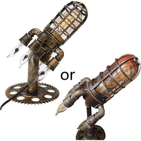 Retro-Steampunk-Raketenlampe, Heimdekoration, Raketenwerfer-Flammen-Tischlampe, AU-Stecker, Schreibtischlampe für Zuhause, Bar oder Club, dekorativ