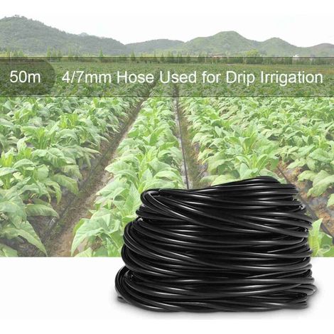 Tuyau d'irrigation goutte à goutte 50m, système d'eau pour jardin et patio avec tube PVC 4/7mm Polyéthylène noir (1/5)