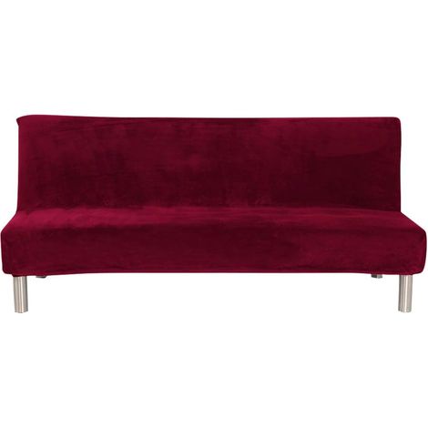Velvet Armless Sofa Cover, Stretchable Elastic Sofa Cover, Sofa and Bed Cover (Wine Red) (1/5)