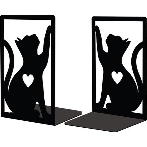 1 Paire Serre Livre Metal Noir,Serre Livres Chat Design Moderne Serré Livre Decoratif Bureau pour Bureau,Cuisine,Étagère et Bibliothèque, (1/5)