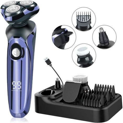 Elektrischer Herrenrasierer mit 4D-Technologie, rotierenden Scherköpfen, kabellos, wasserdicht (IPX7), LCD-Display, USB-Ladefunktion, Nass- und Trockenrasur (1/4)