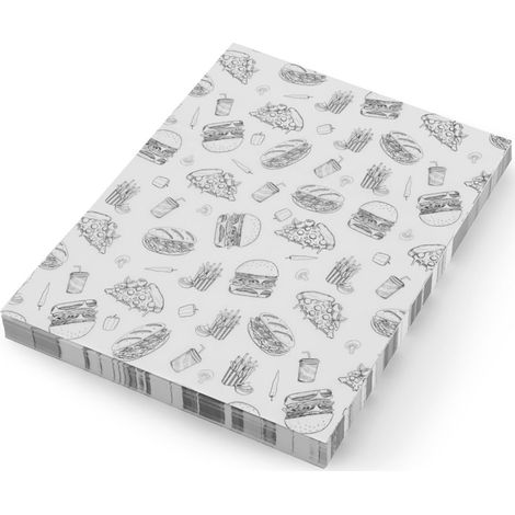 Backpapier für Pommes Frites Snacks 20x25 cm Fast Food Muster - 500 Stück. (1/2)