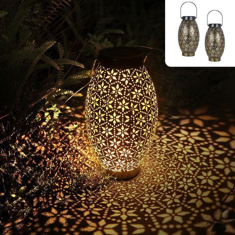 Lot de 2 Lanternes Solaires d'Extérieur à LED en Métal - Étanche IP65 - Lampes Suspendues/Debout pour Jardin, Décoration Vintage, Balcon, Terrasse (1/5)