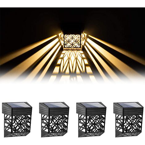 Lot de 4 éclairages solaires pour clture extérieure IP54 étanche appliques murales solaires pour clture, jardin, terrasse, escaliers (1/5)
