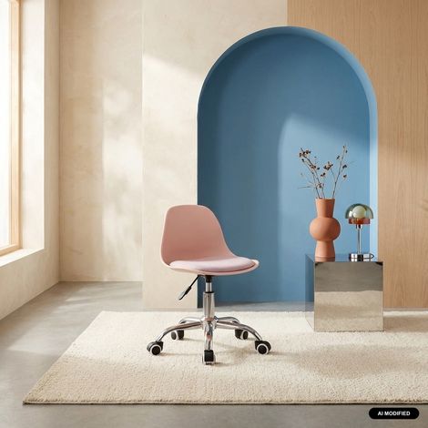 Chaise de bureau enfant à roulettes ajustable piètement chromé rose pâle - Manel