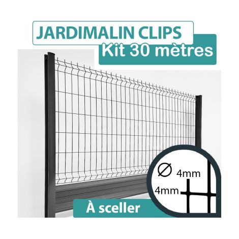 Kit Grillage Rigide Gris avec Soubassement Alu Anthracite 30M - JARDIMALIN CLIPS - 1,23 mètre (1/4)