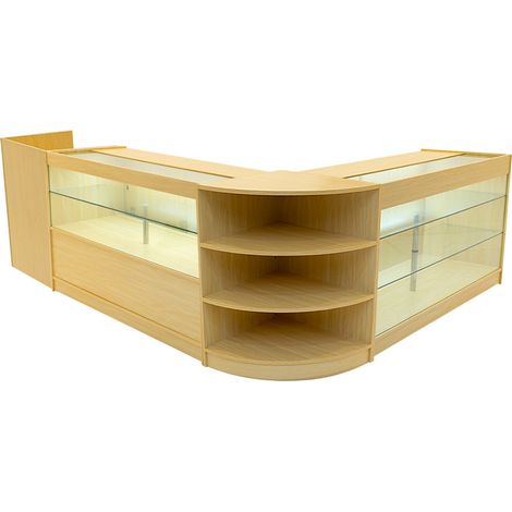 Comptoirs de Vente en MDF Érable à LED Blancs Ensemble Theia LM60 TB60 K1500 C1500 3 Unités de Rangement Étagères Internes Portes Coulissantes Verouillables Réception Bureau Vêtements [Clés INCLUS] (1/5)
