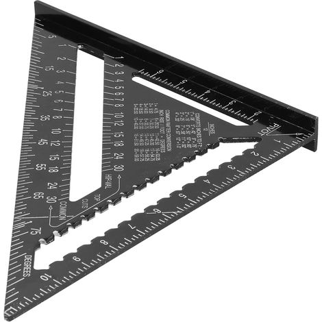 Équerre triangulaire 30cm en aluminium, outil de mesure menuiserie, règle de charpente noire, précision professionnelle, accessoire bricolage (1/5)