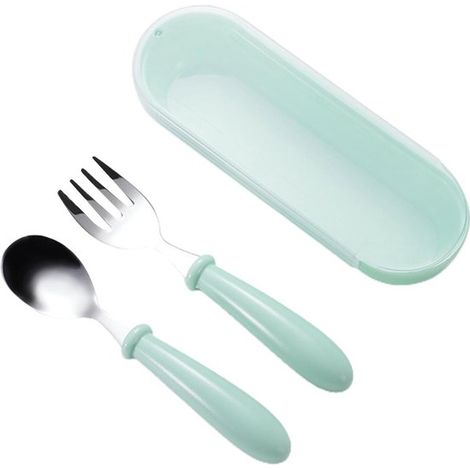 Kinderbesteck-Set – 3-teilig – Gabel, Löffel, Aufbewahrungsbox – Edelstahl – Silikongriff (1/5)