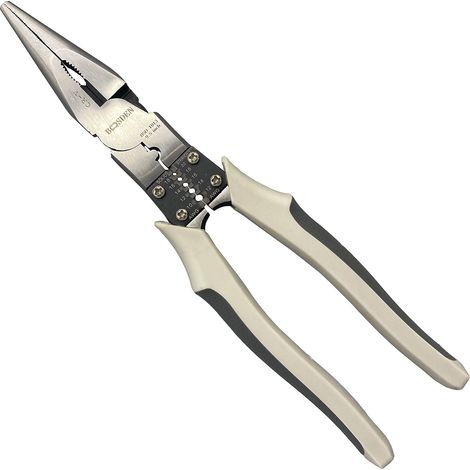 Pinces à long bec robustes de 225mm, Pince à Bec Long, Pince à bec demi rond avec pince à dénuder, pince à sertir, fil de coupe, Pince à becs 1/2 ronds Pour le bricolage et les travaux manuels (1/5)