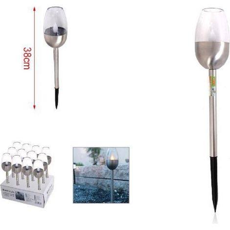TrAdE Shop Traesio - Set 12pz Lampada A Luce Solare Led 38 Cm Con Picchetto Da Giardino Torce 2002998 - (1/3)