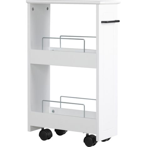 Chariot en bois MDF multifonctionnel et peu encombrant avec roulettes, 42,5 x 20,3 x 66,7 cm, blanc