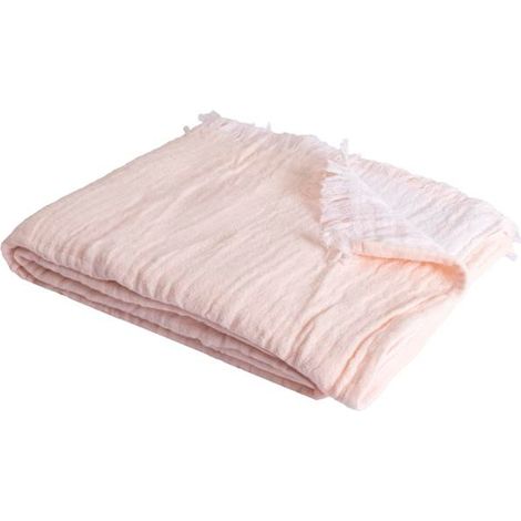 SACASA - Couverture plaid 100% coton rose pâle avec franges 130x170cm BITALD