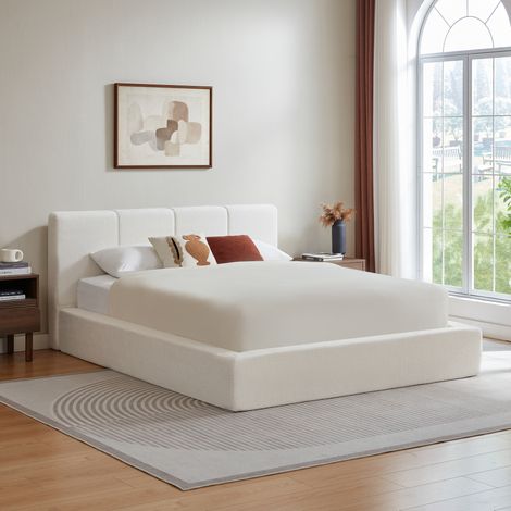 Letto matrimoniale 140x200 cm con struttura rinforzata, design minimalista, imbottitura in schiuma - bianco (1/5)
