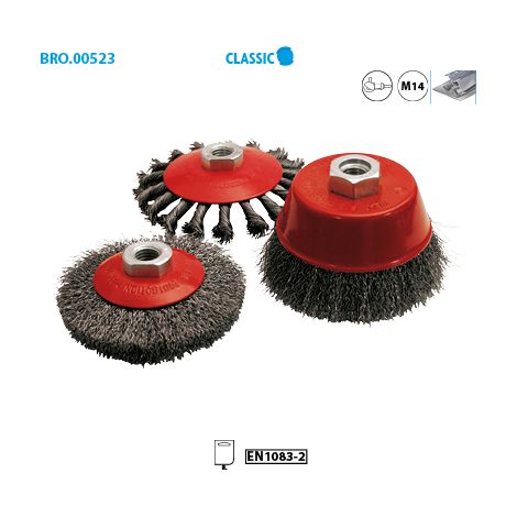 Lot de 3 brosses D.100 mm M14 pour meuleuse fil acier pour le métal - Décapage extra dur - 523.03 - Leman (1/3)