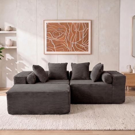Canapé modulable d'angle 3 places en tissu chenille noir (1/5)