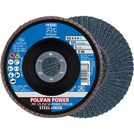 PFERD TOOLS POLIFAN POWER Fächerscheibe PFF125x22,23 mm flach Z50 Leistungslinie SG STEELOX für Stahl/Edelstahl 10 Stk (1/5)