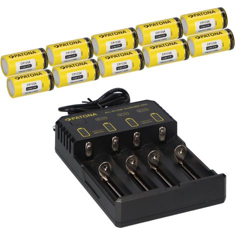 10x PATONA Li-Ion 3,7V Akku CR123A 700mAh 2,59Wh + Lader (1/5)