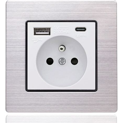 Französische Typ-C + USB 16A Typ 86 Steckdosenleiste, Anzahl der Steckdosen: 2 Löcher, Anzahl der USB-Anschlüsse: 1, Anzahl der Typ-C-Anschlüsse: 1, (1/5)