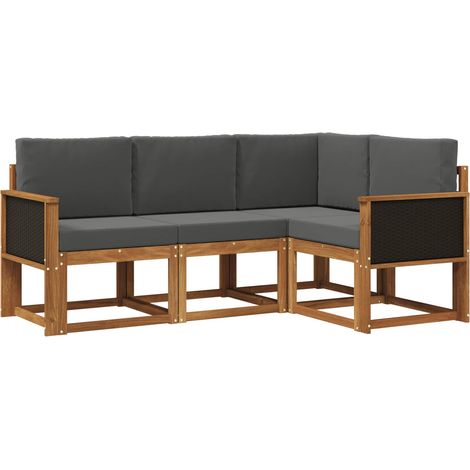 Set di divani da esterno 4 pz Salotto da Giardino Naturale e Antracite Poliestere (1/5)