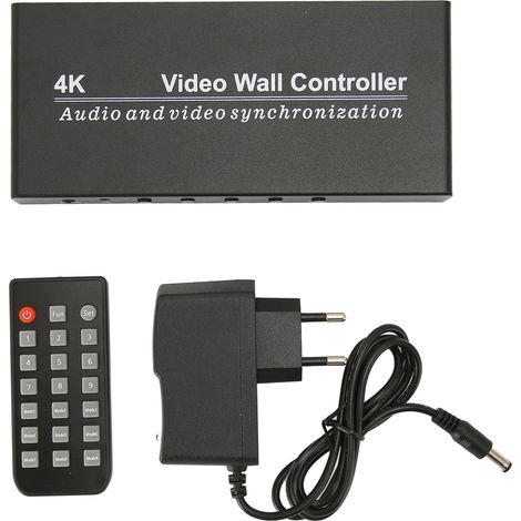 Contrôleur mural vidéo 4K 30Hz, entrée 1 sortie 4, 9 modes, processeur vidéo avec télécommande, prise UE 100-240V, interface multimédia HD. (1/5)