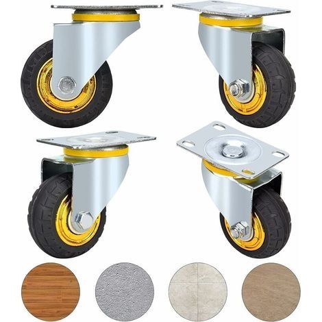 Satz mit 4 Universal-Rädern (75 mm Durchmesser) ohne Bremsen, geräuscharme Transportrollen, Universal-Lenkrollen, Industrierollen mit 75 mm Durchmesser, Transportrollen für Möbel (1/4)