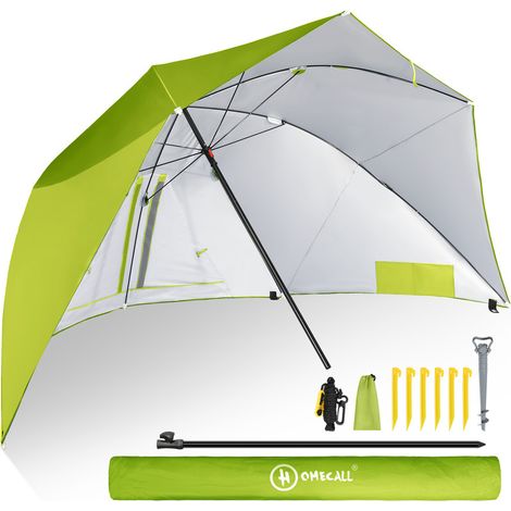 HOMECALL Strandmuschel mit umbrella system UV-resistentes 50+ Umfunktionieren zum Sonnenschirm Strandschirm, für 2-3 Personen-Grun