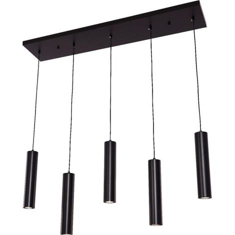 Suspension Luminaire Cylindre pour Table à Manger Métal Noir Mat Réglable 5 LED GU10 - PANGIVO