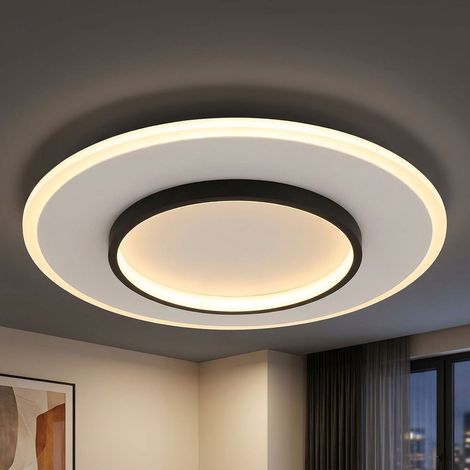 Plafoniera LED con telecomando Plafoniera dimmerabile Luce diurna Moderna, metallo, bianco nero, 40W 2000Lm bianco caldo-freddo, DxH 46,8x6 cm