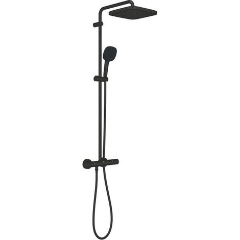 Grohe – Colonne de douche thermostatique avec mitigeur – Douche de tête 250mm noir mat – Jet pluie – Flexible 1750mm – 266962431