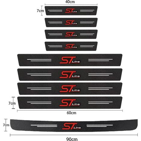 (9 pièces) Bande adhésive de protection en fibre de carbone pour seuil de porte de voiture, film protecteur imperméable, compatible avec les modèles suivants : Focus ST x 2, Kuga, Mondeo et Ecosport. (1/4)