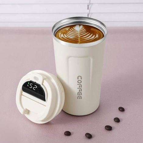 Isolierter Kaffeebecher, Kaffeebecher mit intelligenter Temperaturanzeige, Edelstahlbecher, 380 ml, BPA-frei (1/4)