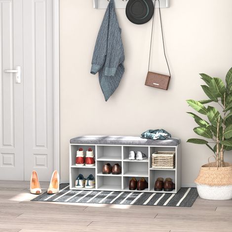 Banco zapatero con capacidad para 8-10 pares de zapatos, estantes ajustables, madera, blanco, 104 x 30 x 48 cm