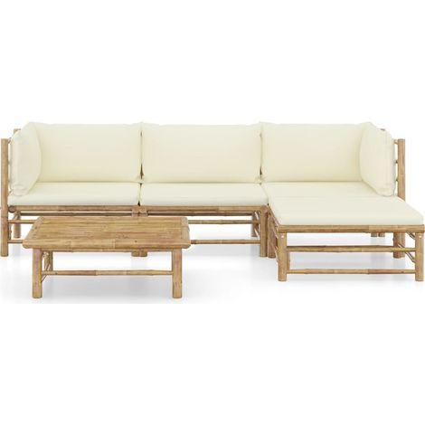 Maison Exclusive - Set Salotto da Giardino 5pz con Cuscini Bianco Crema in Bambù