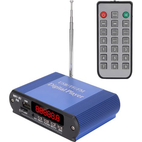 Amplificateur Audio 3 en 1 avec Bluetooth 5.0, Radio FM et Lecteur MP3, Télécommande Sans Fil - Bleu (1/5)